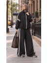 Ensemble jogging femme oversize Noir à bandes | ModeetMastour