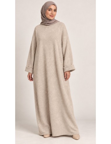 Robe pull longue oversize beige femme | ModeetMastour
