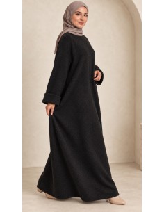 Robe pull longue oversize noir femme | ModeetMastour