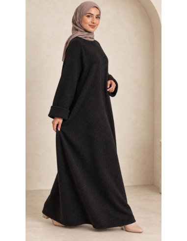 Robe pull longue oversize noir femme | ModeetMastour