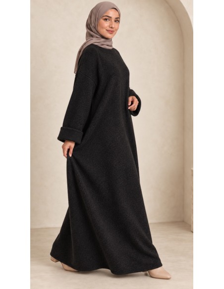 Robe pull longue oversize noir femme | ModeetMastour