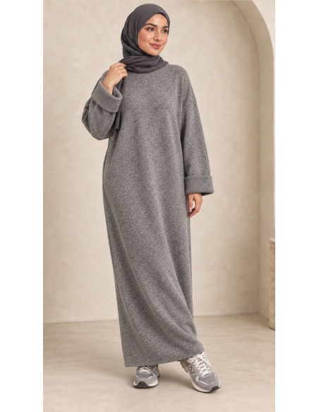 Robe pull longue oversize gris femme | ModeetMastour