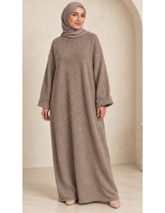Robe pull longue oversize beige foncé femme | ModeetMastour
