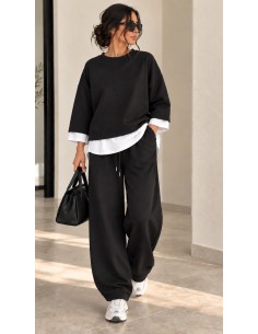 Ensemble Oversize Femme Noir & Blanc – Pantalon Large | ModeetMastour