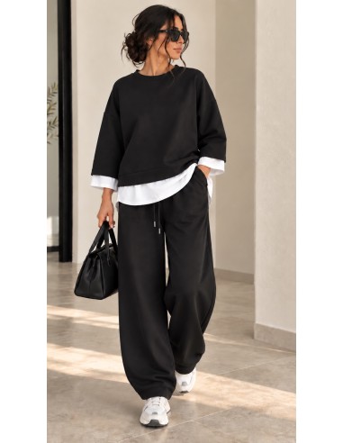 Ensemble Oversize Femme Noir & Blanc – Pantalon Large | ModeetMastour