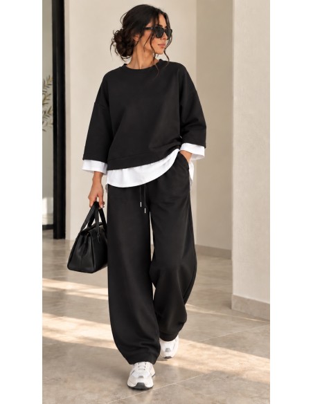 Ensemble Oversize Femme Noir & Blanc – Pantalon Large | ModeetMastour