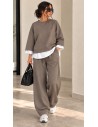 Ensemble Oversize Femme Taupe & Blanc – Pantalon Large | ModeetMastour