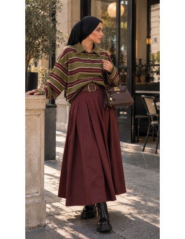 Polo Oversize Femme Rayé Vert & Bordeaux | ModeetMastour