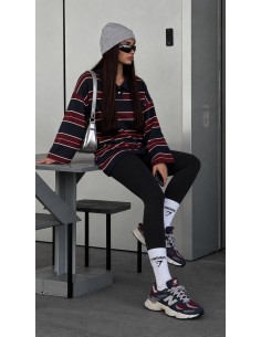 Polo Oversize Femme Rayé Marine & bordeau | ModeetMastour 2