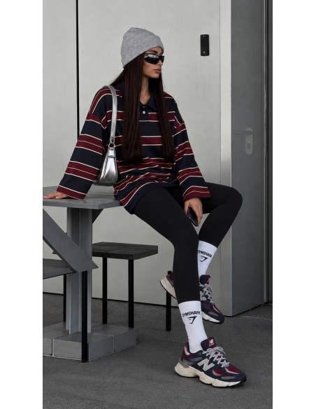 Polo Oversize Femme Rayé Marine & bordeau | ModeetMastour