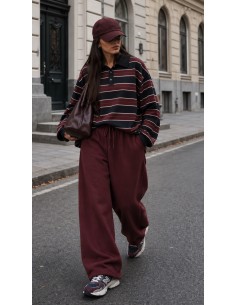 Polo Oversize Femme Rayé Noir & Bordeaux | ModeetMastour