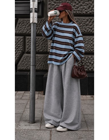 Pull Maille Fine Oversize Bleu Ciel & Marron | ModeetMastour