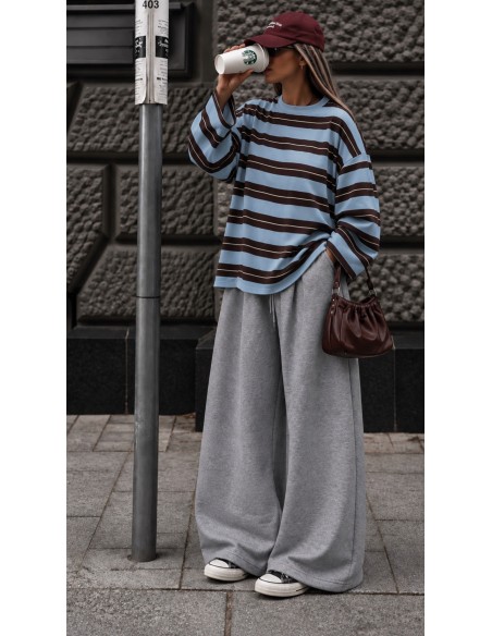 Pull Maille Fine Oversize Bleu Ciel & Marron | ModeetMastour