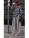 Pull Maille Fine Oversize Bleu Ciel & Marron | ModeetMastour