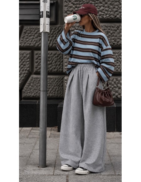 Pull Maille Fine Oversize Bleu Ciel & Marron | ModeetMastour