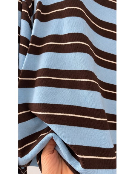 Pull Maille Fine Oversize Bleu Ciel & Marron | ModeetMastour