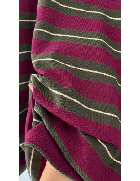 Pull Maille Fine Oversize Violet & Kaki | ModeetMastour
