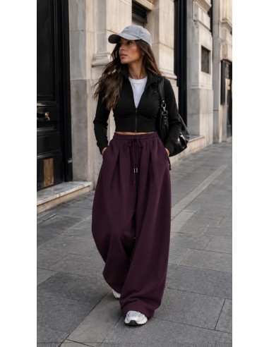 Pantalon Large à Pinces Bordeaux Prune Femme | ModeetMastour