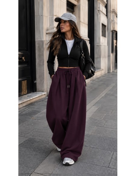 Pantalon Large à Pinces Bordeaux Prune Femme | ModeetMastour