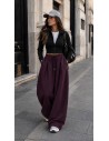 Pantalon Large à Pinces Bordeaux Prune Femme | ModeetMastour