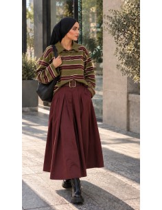 Jupe Longue Femme Bordeaux avec Ceinture | ModeetMastour