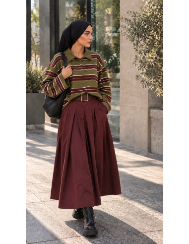 Jupe Longue Femme Bordeaux avec Ceinture | ModeetMastour