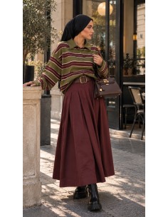 Jupe Longue Femme Bordeaux avec Ceinture | ModeetMastour 2