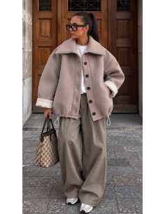 Veste Oversize Femme Taupe Épaisse & Chaude | ModeetMastour