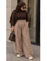 Pantalon Palazzo Femme à Carreaux Marron | ModeetMastour