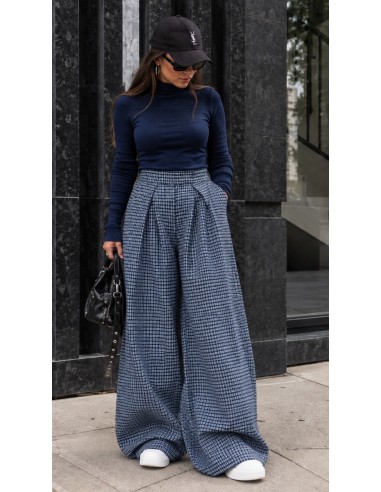 Pantalon Palazzo Femme à Carreaux Marine | ModeetMastour