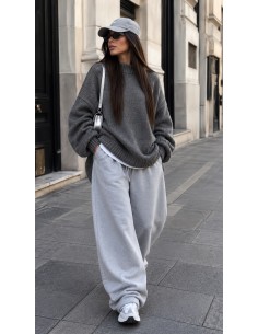 Pull Oversize Femme Grosse Maille Gris| ModeetMastour