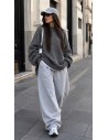 Pull Oversize Femme Grosse Maille Gris| ModeetMastour