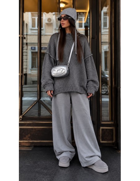 Pull Oversize Femme Grosse Maille Gris| ModeetMastour
