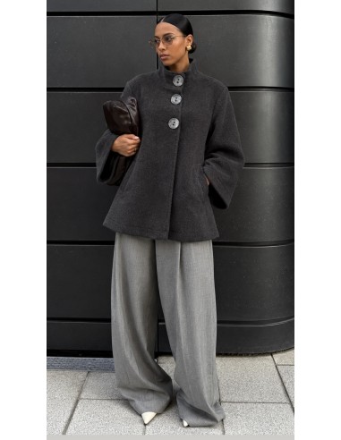 Veste Cape Femme Noir Anthracite à Gros Boutons | ModeetMastour