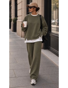 Ensemble Femme Kaki Sweat Oversize et Pantalon Large | ModeetMastour