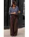 Top Maille Fine Rayé Chocolat Bleu Ciel Femme | ModeetMastour