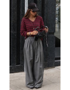 Top Maille Fine Rayé bordeaux Femme | ModeetMastour