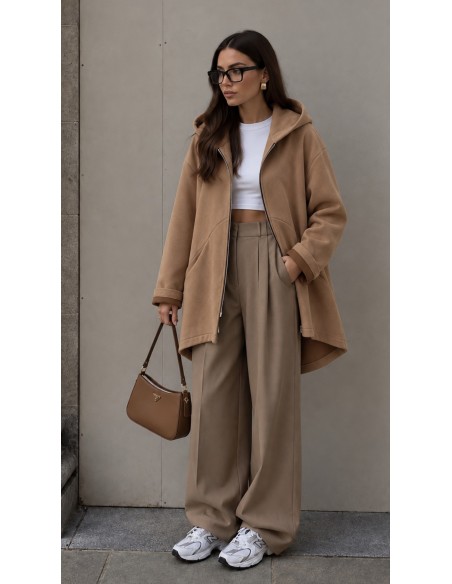 Veste Longue Suédine Camel Oversize | ModeetMastour