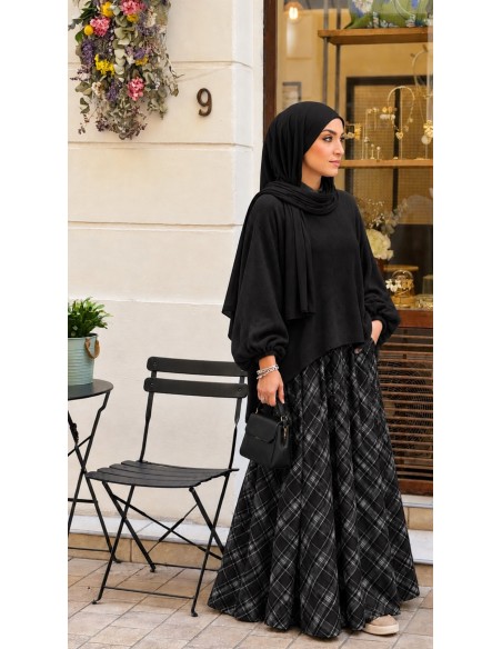 Ensemble Jupe Longue à Carreaux et Pull Oversize | ModeetMastour
