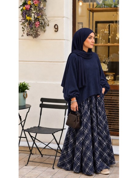 Ensemble Jupe Longue à Carreaux et Pull Oversize | ModeetMastour