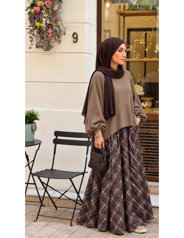 Ensemble Jupe Longue à Carreaux et Pull Oversize | ModeetMastour